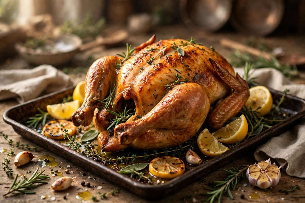 A roasted chicken dish